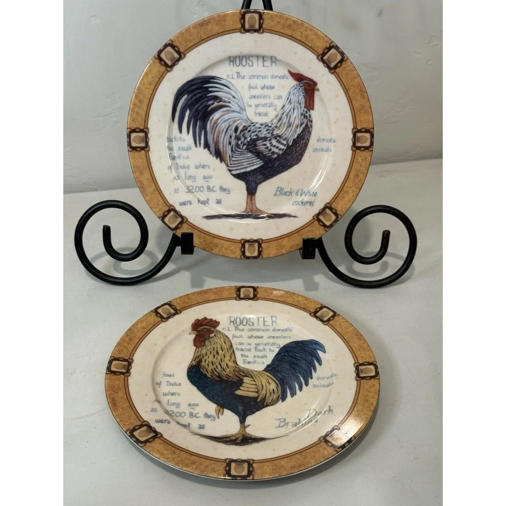 1855 Limoges Godinger Rooster‎ Salad Plates Set of 2 Different Rooster Farmhouse